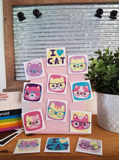 12 aimants Hipster cat - 2" x 2"