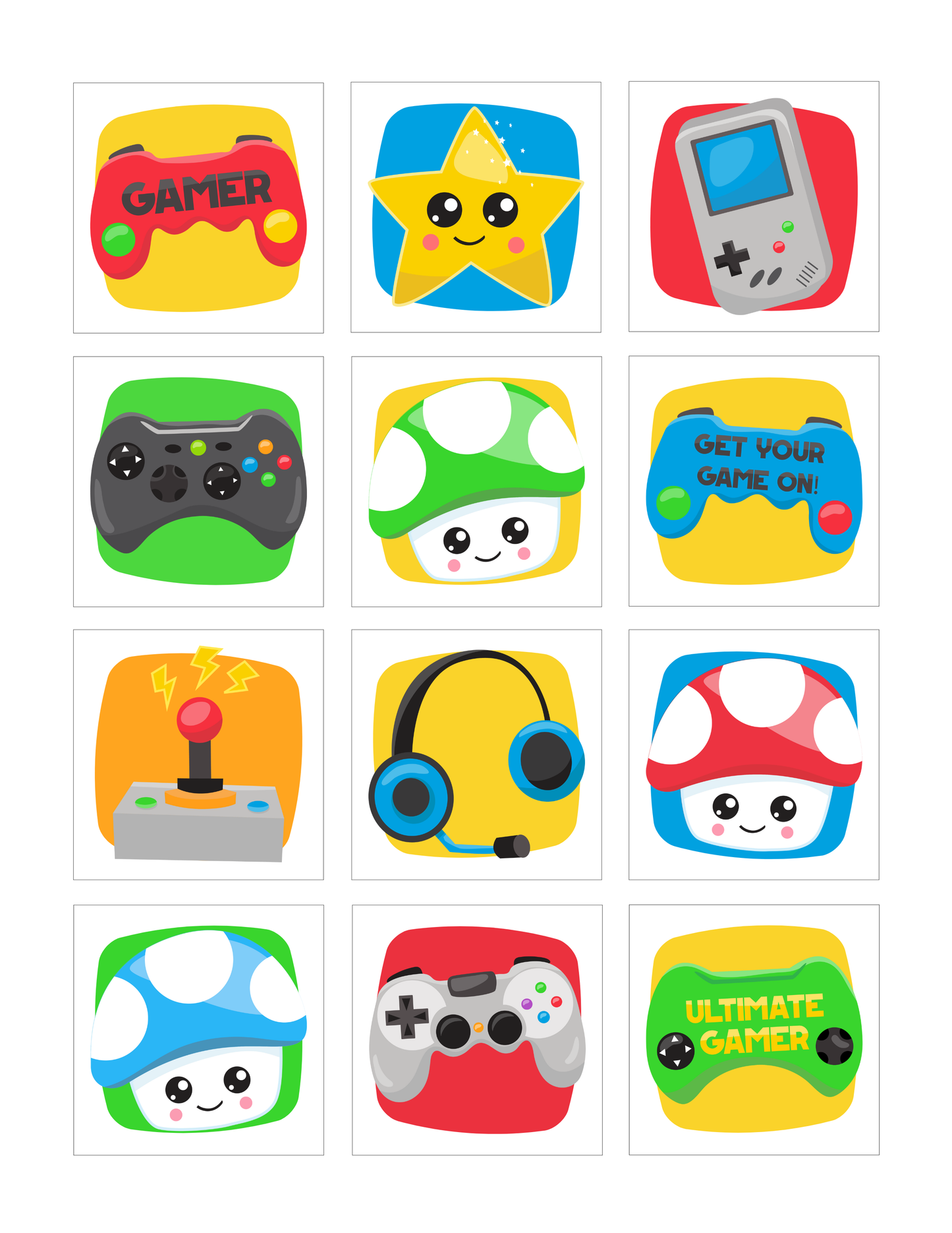 12 aimants Game on - 2" x 2"