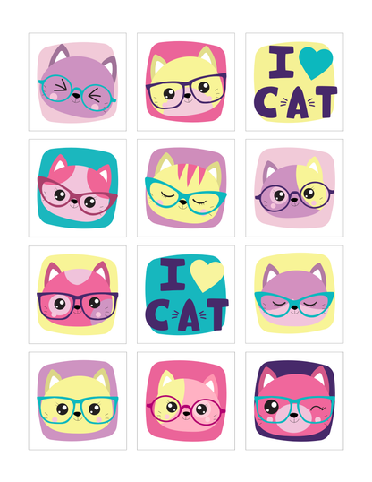 12 aimants Hipster cat - 2" x 2"