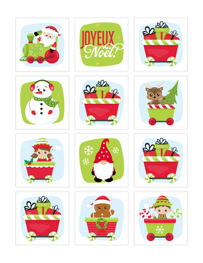 12 aimants Noël express - 2" x 2"
